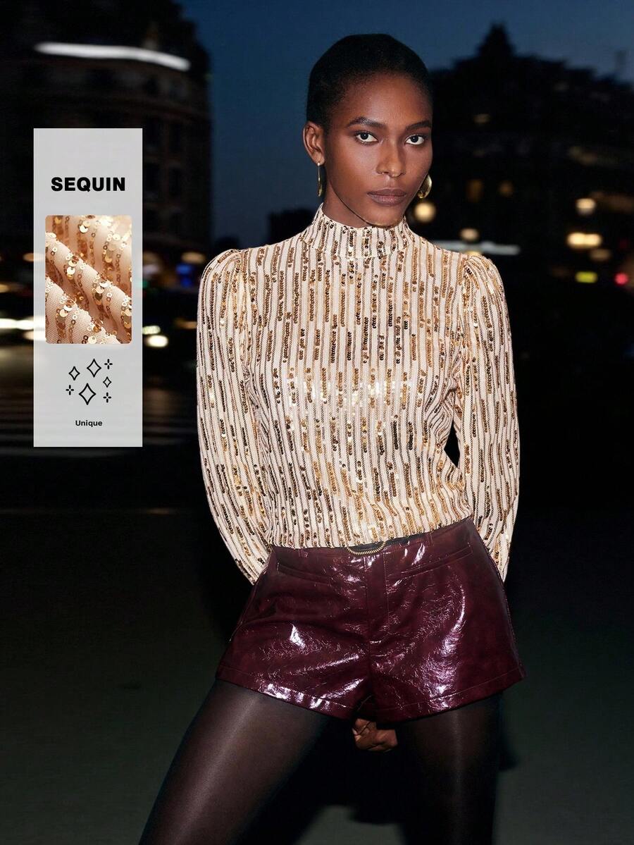 Maija Damska bluzka z kołnierzykiem stójką i rękawami typu raglan, błyszcząca, uniwersalna i swobodna