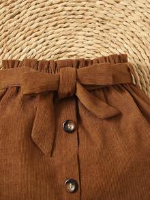 SHEIN 嬰兒女寶寶假扣紙袋腰帶裙 - 棕色 - 查看 3