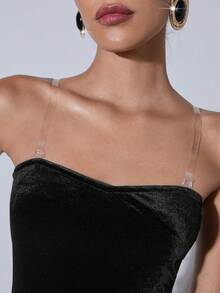 COSMINA 女士优雅派对3D立体花卉装饰抹胸美人鱼连衣裙，优雅派对礼服，适合鸡尾酒会、浪漫约会、正式聚会、夜间外出、婚礼宾客、秋冬季黑色连衣裙、情人节 - 黑與白 - 查看 5