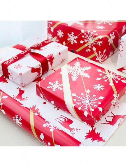 10 متر/لفة، ورق هدايا عيد الميلاد الجديد، طباعة مزدوجة الوجه بحجم كبير، ورق تغليف هدايا عيد الميلاد