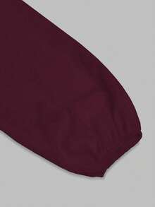 EMERY ROSE Blusa casual feminina de manga comprida com babados e cor sólida - Borgonha - Ver 4