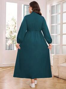 Al Najma Đầm thường ngày tay dài có thể điều chỉnh eo cỡ lớn dành cho nữ - Màu xanh ngọc - Xem 2