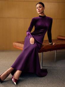 MOTF PREMIUM 天鹅绒撞色缎面浪漫长裙 - 彩色 - 查看 6