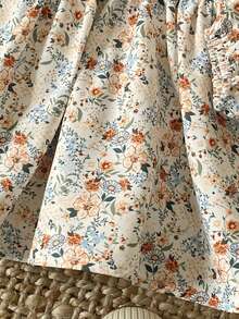 SHEIN 女婴可爱长袖公主裙，时尚优雅，春秋季 - 棕色 - 查看 6