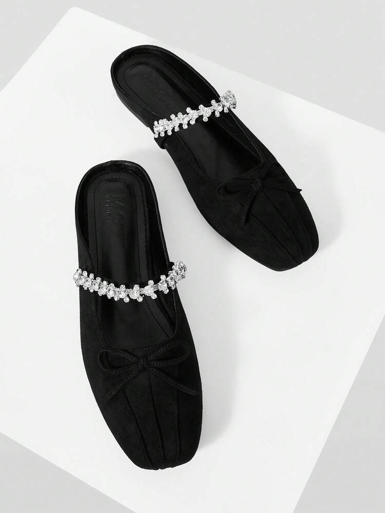 VINTAGE COMFORTABLE CASUAL RHINESTONE DETAIL BOW DECOR FLAT SHOES SPRING SHOES