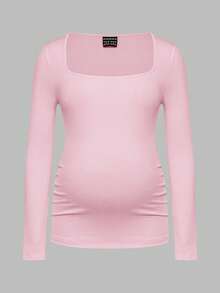 Modmama Áo thun bầu tay dài cổ tròn nhún bèo, kiểu dáng thường ngày, đa năng. - Nhiều màu - Xem 6