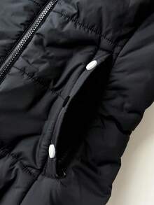 Elamini 女式黑色夹棉大衣，收腰，长袖，口袋，立领，优雅，适合日常穿着、通勤、百搭，秋冬 - 黑色 - 查看 8