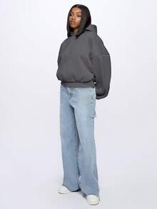 SUMWON WOMEN Oversized Cropped Hoodie Sweatshirt For Women Pullover Hooded Long Sleeve Casual Streetwear - Dark Grey - View 6