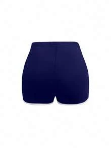 INAWLY Short décontracté à taille élastique de couleur unie pour femmes - Bleu azur - Voir 2