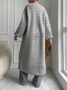EURMUSE Ladies' Solid Color Cardigan With Dropping Shoulder - Light Grey - View 2