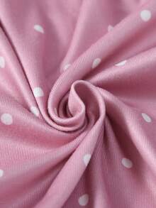 2pcs Baby Girls' Pink & White Long Sleeve Jumpsuit Pajama Set, Cute Polka Dot & Bow Print Design - Multicolor - View 6