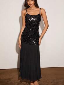 Enchnt Abito elegante da donna con spalline di paillettes - nero - Visualizzare 6