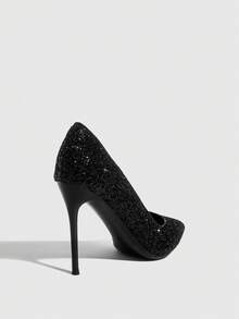 CUCCOO SZL Classic Glitter High Heel Pumps, Wedding Shoes For Christmas - Black - View 9