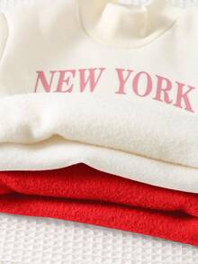 Cozy Pixies 4 件套女婴休闲套装：柔软针织字母印花高领运动衫和松紧腰喇叭裤 - 彩色 - 查看 5