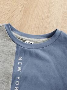 Baby Boy Casual Color Block Letter Printed T-Shirt And Solid Color Shorts Set