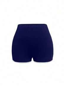INAWLY Short décontracté à taille élastique de couleur unie pour femmes - Bleu azur - Voir 3