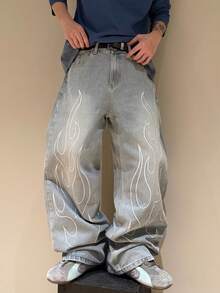 STEELVANCE 男士休闲破洞牛仔裤，带刺绣图案，百搭街头风 - 藍色 - 查看 4