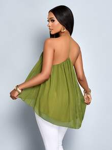 SOLERSUN Women's Elegant Deep V Neck Sparkly Fabrics Draped Spaghetti Straps Layered Camisole Tank Top