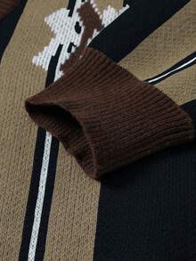 Manfinity ZONE917 Cárdigan casual de hombre con bloques de color y rayas, otoño/invierno - Caqui - Ver 3