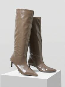 MOTF PREMIUM FRENCH THIGH-HIGH BOOTS, KNEE-HIGH STRAIGHT SHAFT SLIM HIGH HEEL BOOTS FOR WOMEN FOR CHRISTMAS - Khaki - View 5
