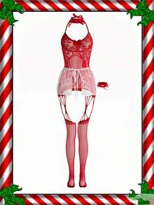 Bộ đồ lót liền thân hở lưng hở vai dành cho nữ - Đỏ và trắng - Xem 6