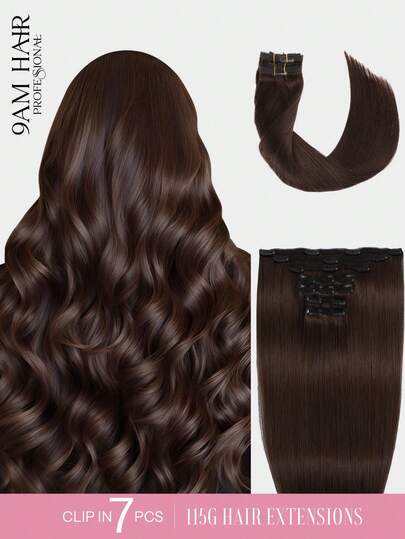 7PCS With 20 Clips Straight Clip In Hair Extensions 100% Real Human Hair Color 2# Dark Brown 14-22 Inch 115G Double Weft Invisible Clip Hair Extensions Remy Natural Human Hair For Women Girls Daily Use Winter Christmas Halloween Costumes Autumn Outfits Women Fall Outfits