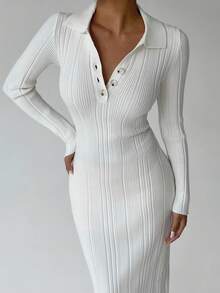 FavEase Women's Fashionable Collared Sweater Dress - White - View 5