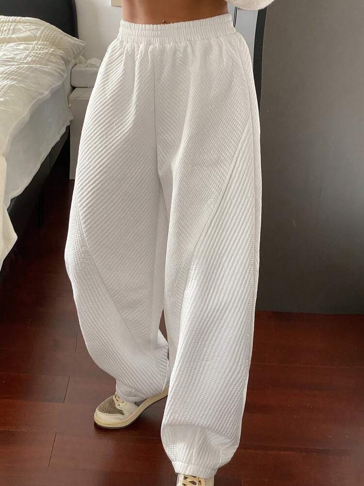 Women's Loose Solid Color Harem Pants, Thick Elastic Waist Split Casual Street Style Trousers, Autumn/Winter