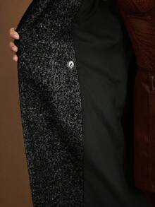 MOTF PREMIUM WOOL LAPEL COLLAR DOUBLE BREASTED OVERCOAT - Black - View 8