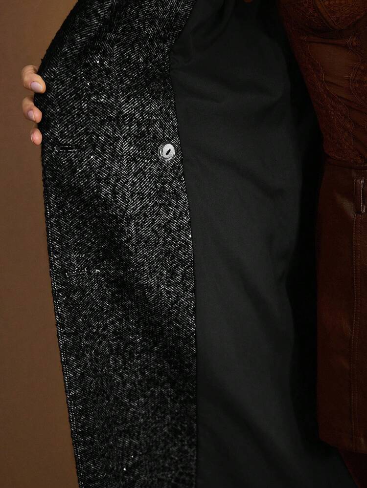 WOOL LAPEL COLLAR DOUBLE BREASTED OVERCOAT
