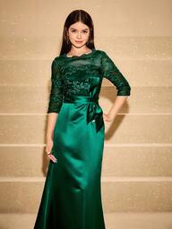 Vestido elegante de hombros regulares, de tela transparente y sólida, con cuello de encaje, adecuado para fiestas y reuniones, para adolescentes