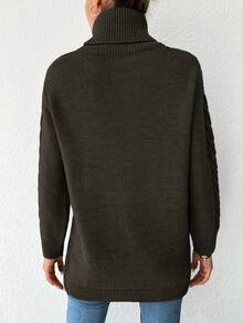 SHEIN Women's Solid Color Cable High Neck Casual Long Sleeve Pullover Sweater
