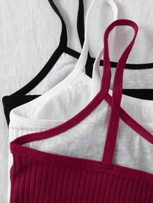 SHEIN 3pcs Tween Girls' Simple Black, White, Pink Comfortable Padded Bras Set