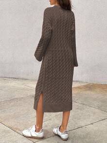 EURMUSE Women's Knitwear Long Dress With Cable Pattern,Petite - Mocha Brown - View 3