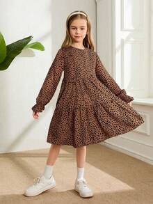 SHEIN Tween 女童碎花荷叶边袖荷叶边下摆连衣裙 - 彩色 - 查看 6