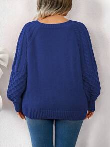 EMERY ROSE Plus Size Textured Crew Neck Relaxed Fit Sweater For New Year Clothes - Royal Blue - View 3