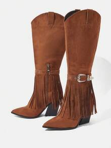 Styleloop Chocolate Brown Over-The-Knee Woven Boots, Suitable For Vacation, Boho, Western, And Music Festival Styles - Brown - View 3