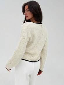 Aloruh Cardigan slim fit da donna con scollo a V, maniche a pipistrello e motivo a pois, stile vintage, adatto per autunno/inverno - Bianco - Visualizzare 2