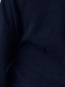 SHEIN 少女拼色V领宽松图案套头毛衣 - 藏蓝色 - 查看 5