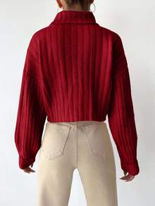 EURMUSE Women's Casual Solid Color Turtleneck Cropped Sweater, Autumn/Winter,Jumper,Cream Jumper,Jumpers,Black Jumper,Womens Jumper,White Jumper,Women's Jumper,Women's Jumpers - Red - View 2