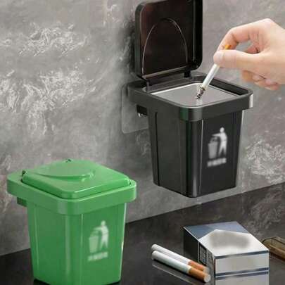 1 件垃圾桶烟灰缸，垃圾桶和烟灰缸的创意组合，壁挂式个性化无孔浴室盖装置，适用于浴室、家庭、日常和节日使用。