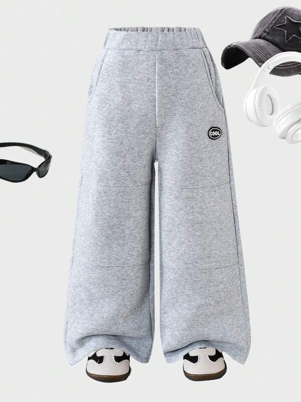 Genkimix Kids Young Boy Casual Thermal Lined Patchwork Silicone COOL Print Straight Leg Pants