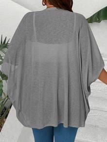 EMERY ROSE Plus Size Casual Solid Color Batwing Sleeve Jacket Shrug Plus Size - Grey - View 2