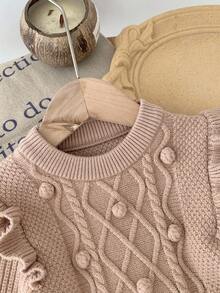 SHEIN Babygirl 可爱卡其色荷叶边长袖针织连衣裙，秋冬