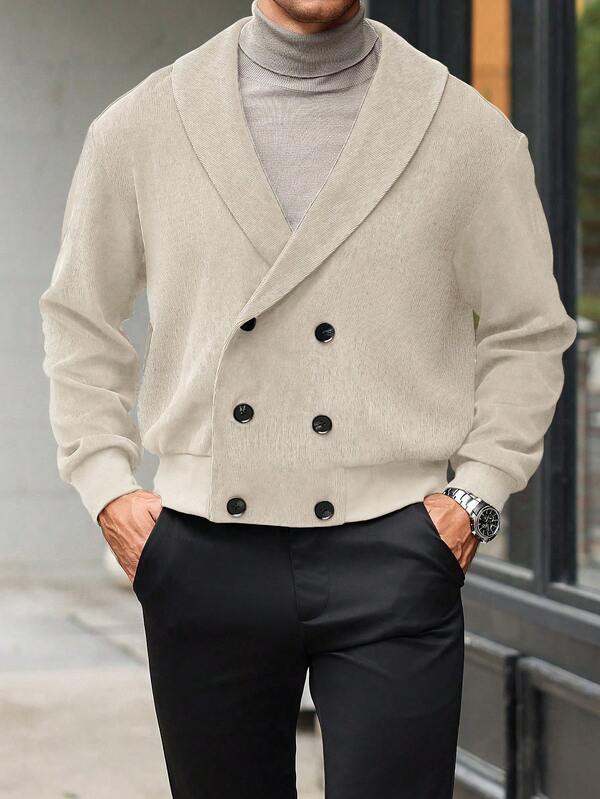 Manfinity Bizformal Chaqueta casual de doble botonadura para hombre, otoño