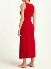 CAJUNI Women's Solid Color Twist Front Bodycon Elegant Sleeveless Dress