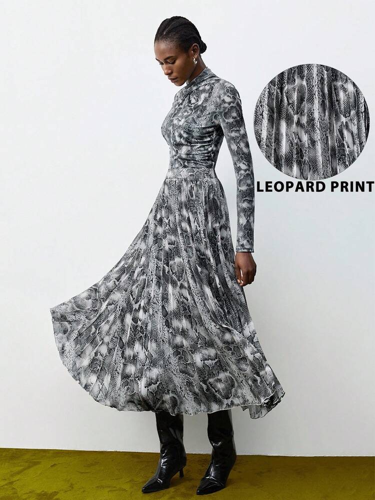 SHEIN Maija Women's High Waist Snake Skin Print Pleated Skirt Halloween Costume Women Wedding Guest Cozy Fall And Winter 2025 Women Beach For Women Stylish Collection