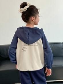 Genkimix Kids 春秋新款韩版休闲女童连帽外套，字母印花连帽运动衫卫衣 - 灰色 - 查看 5