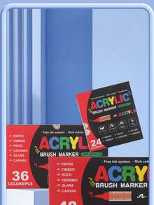 12/24/36/48 لون من أقلام الطلاء الأكريليك، أقلام أكريليك بفرشاة ناعمة، أقلام أكريليك سريعة الجفاف مقاومة للماء، مناسبة للقماش والصخور والخشب والحجر والزجاج والسيراميك والنسيج والأعمال اليدوية، هدايا رائعة للعودة إلى المدرسة، لوازم مدرسية - متعدد الألوان - مشاهدة 9