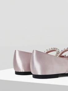 MOTF Zapatos planos vintage cómodos y casuales con detalles de strass y decoración de lazo - Rosa - Ver 4